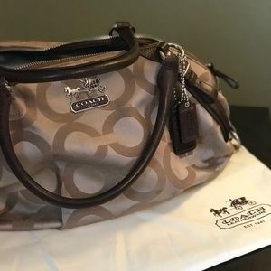 Coach brown op art satchel with shoulder strap